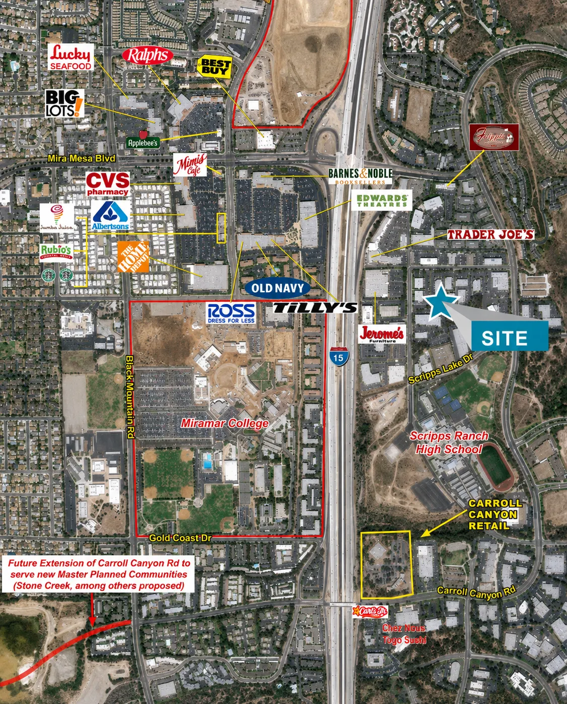 Aerial map of Scripps Mesa Business Park and surrounding area